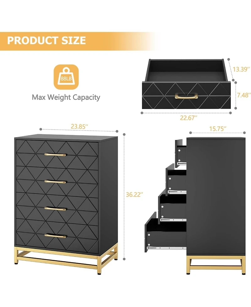 gaomon 4-Drawer Engineered Wood Soft-Close Glides, Anti-Tip Kit, Space-Saving Design Tall Dresser