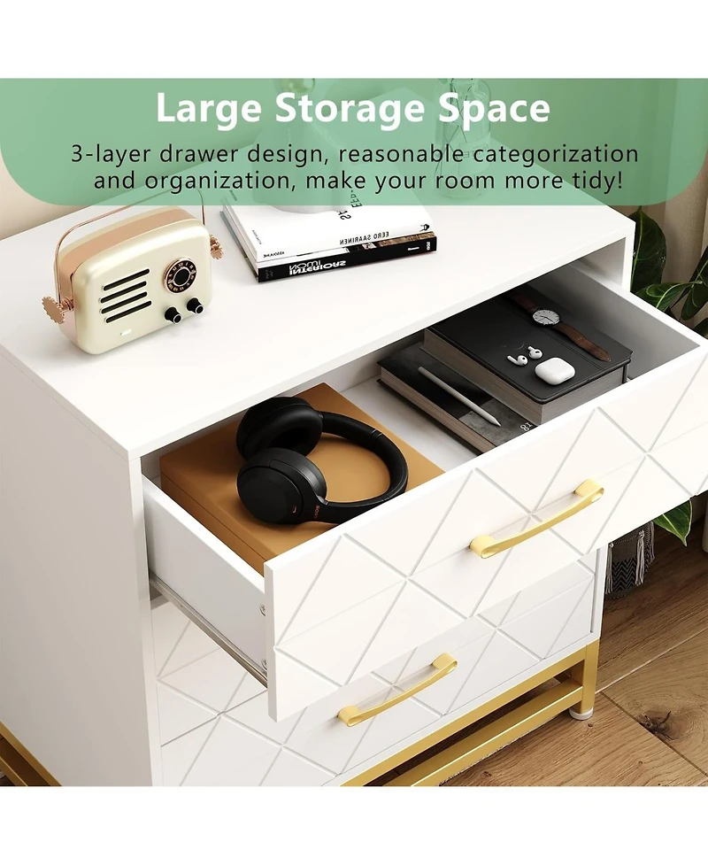 Dresser for Bedroom with 3 Drawer, Modern Dressers Chest of Drawers, with Wide Drawers and Metal Handles, Wood Dressers