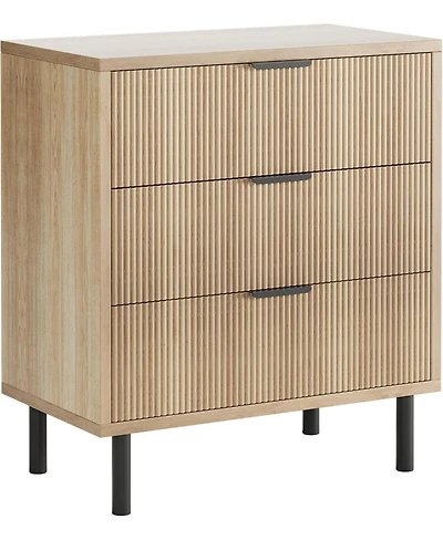 gaomon Modern Fluted 3-Drawer Dresser with Metal Legs, Wood Storage Organizer for Bedroom or Entryway