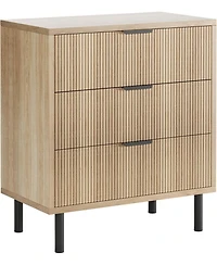 gaomon Modern Fluted 3-Drawer Dresser with Metal Legs, Wood Storage Organizer for Bedroom or Entryway