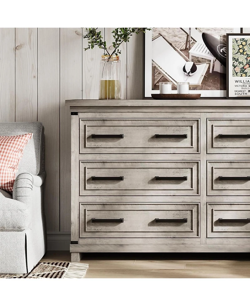 Dresser for Bedroom with 6 Drawers, Farmhouse Chests of Drawers, 55" Wide Wood Dresser with Natural Texture