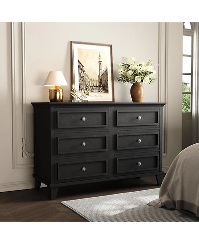 gaomon 6 Drawer Dresser, Wooden Storage Chest of Drawers with Exquisite Metal Handles, Large Wide Dresser Tv Stand