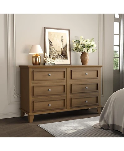 gaomon 6 Drawer Dresser, Wooden Storage Chest of Drawers with Exquisite Metal Handles, Large Wide Dresser Tv Stand