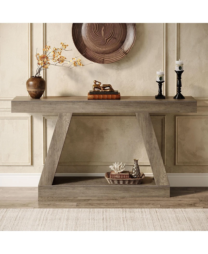 Tribesigns Farmhouse Console Table, 55-Inch Rustic Sofa Table with Storage, Industrial Wooden Entryway Table for Hallway, Living Room
