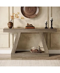 Tribesigns Farmhouse Console Table, 55-Inch Rustic Sofa Table with Storage, Industrial Wooden Entryway Table for Hallway, Living Room