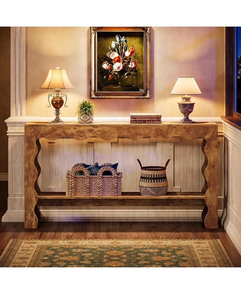 Tribesigns 63" Narrow Long Entryway Table, 2-Tier Modern Farmhouse Entry Table, Light Brown