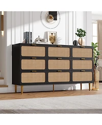 gaomon Rattan -Drawer Dresser, Tall Wood Chest with Wide Top, Large Storage Cabinet for Bedroom, Living Room
