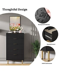 gaomon Fluted Wood 5-Drawer for Bedroom, Modern Chest, Tall Dresser
