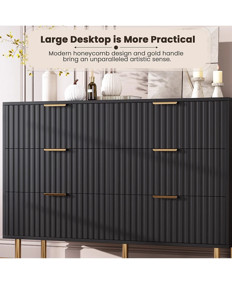 Gaomon Fluted 6 Drawer Storage Dresser, Tall Modern Chest with Ample Deep Drawers and Wide Top
