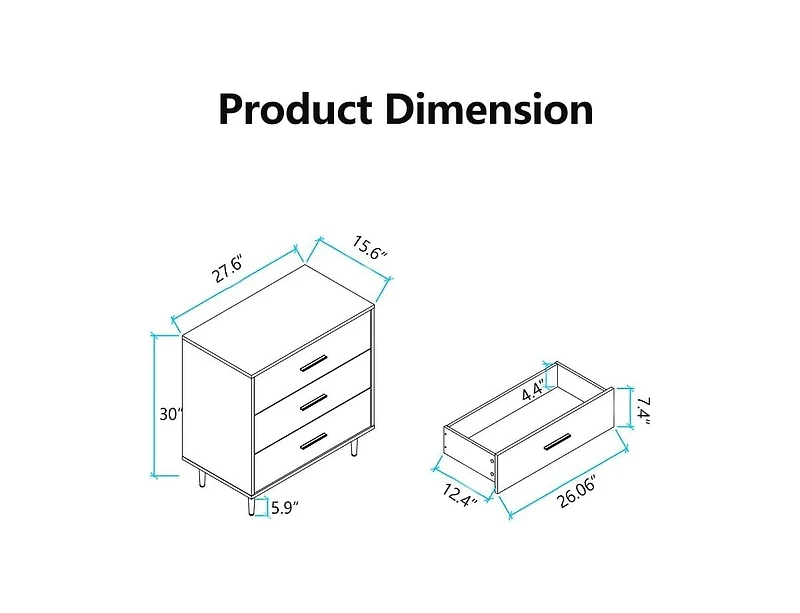 Gaomon Modern White Chest of Drawers, 3 Drawer Dresser with Gold Handles and Legs