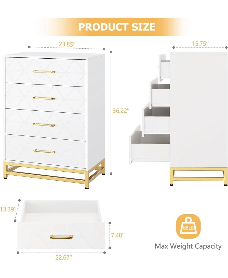 gaomon 3-Drawer Bedroom Dresser, Modern Wide Drawer Chest with Metal Handles, Wooden Storage Organizer for