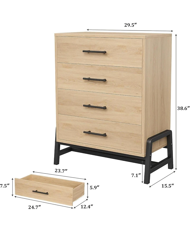 gaomon 38.6" Tall 4-Drawer Bedroom Dresser, Freestanding Wood Storage Cabinet for Entryway, Closet, or Living Room