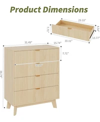 Gaomon Fluted 4-Drawer Modern Dresser, Wood Storage Chest Organizer for Bedroom, Living Room, Hallway, Natural Oak