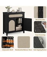 gaomon Rattan Sideboard Buffet Cabinet with Drawer, Farmhouse Kitchen Accent Storage, Boho Wooden Coffee Bar Console