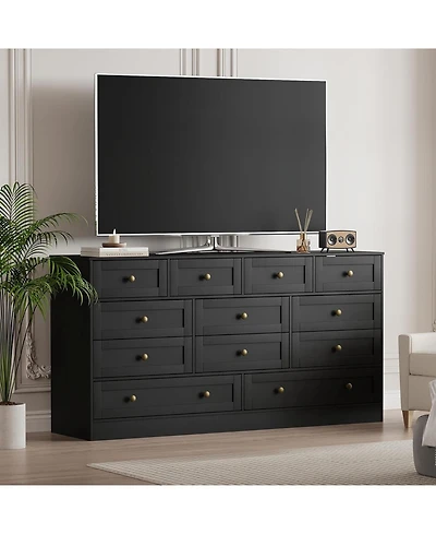 gaomon 12-Drawer Wooden Bedroom Dresser, Wide Chest with Storage Organizer & Tv Stand for 65" Tv, Clothes Living Room, Hallway, 61"x15.75"