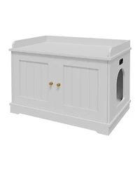 Gaomon Wooden Cat Litter Box Enclosures,Hidden Litter Box,Pet House with Barn Door