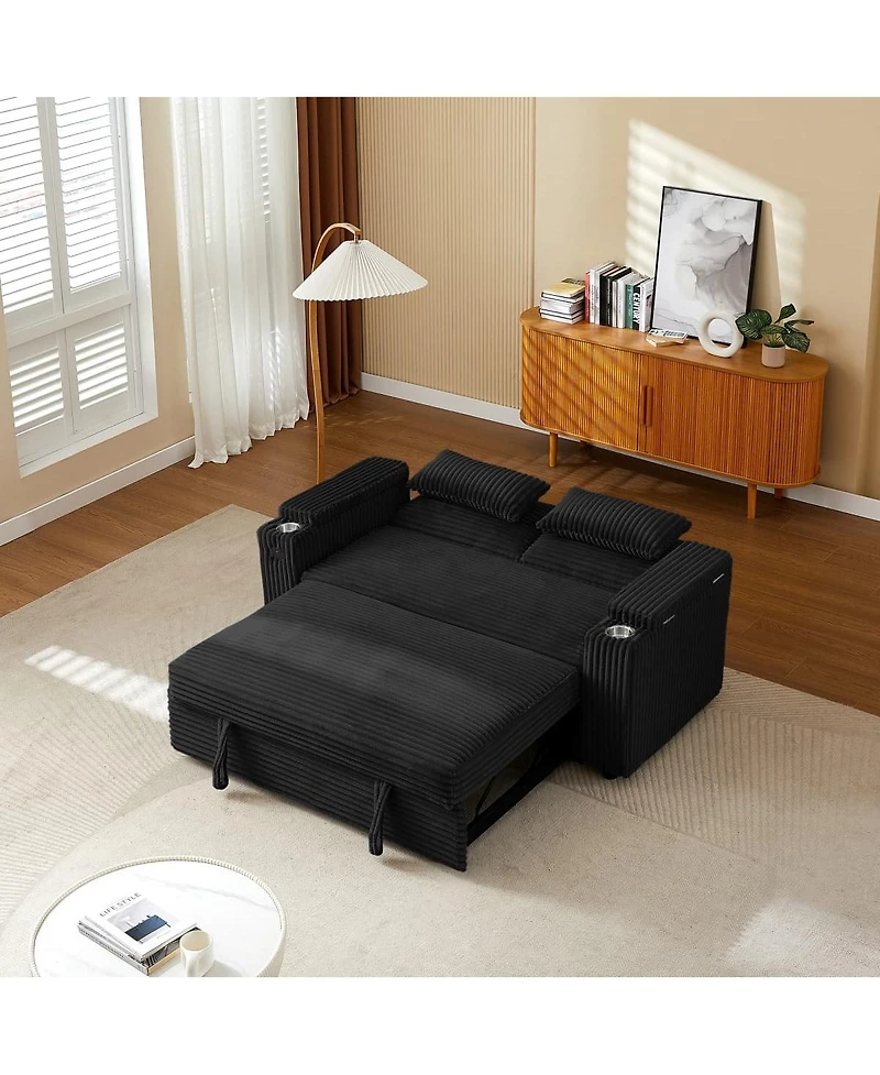 Maison Boucle 67" Pull-Out Sleeper Sofa Bed with Usb Port & Cup Holders, Convertible Loveseat Adjustable Backrest for Small Spaces-Maison Bo