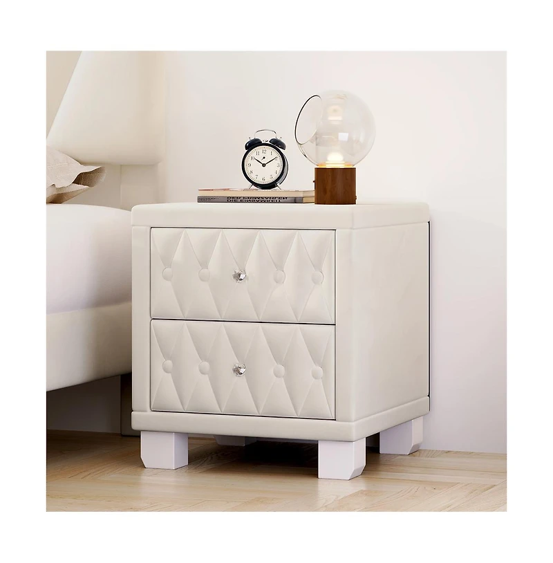 Cesicia Velvet Nightstand with 2 Drawers and Crystal Handles Elegant Storage End Table for Bedroom