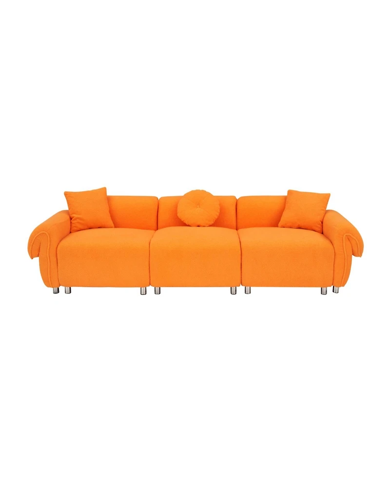 Streamdale Furniture Orange Teddy Velvet Sofa with 3 Pillows