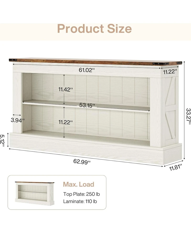 Tribesigns 63-Inch Long Console Table for Entryway, Narrow Farmhouse Sofa Table with Shelves