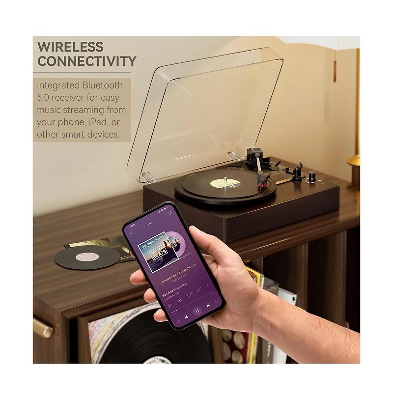 Artudatech Retro Record Player System with 3-Speed Turntable, Bluetooth 5.0 & Dual Speakers