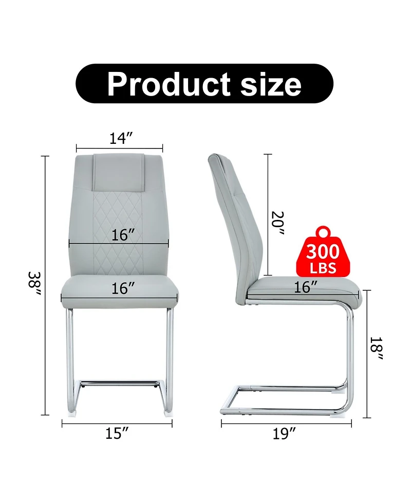 Streamdale Furniture Faux Leather Cushioned Side Chairs - Set of 4 (Light Gray)