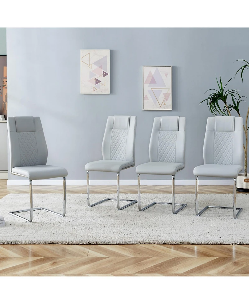 Streamdale Furniture Faux Leather Cushioned Side Chairs - Set of 4 (Light Gray)