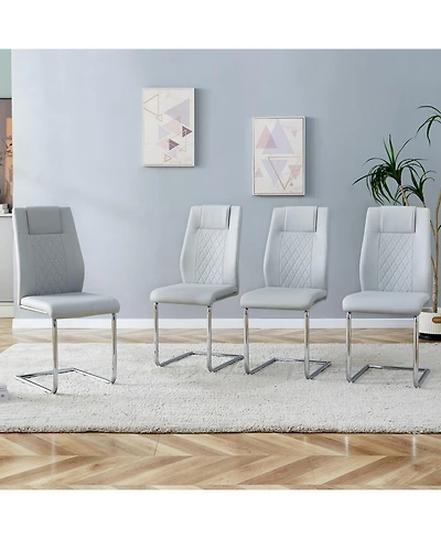 Streamdale Furniture Faux Leather Cushioned Side Chairs - Set of 4 (Light Gray)