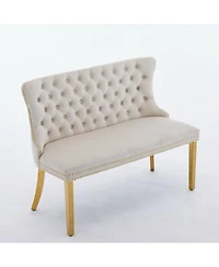 Streamdale Furniture Velvet Dining Loveseat Bench, Tufted 2-Seat, Gold Legs, Mid Century Modern, Beige