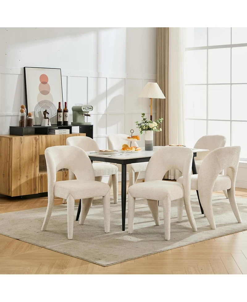 Streamdale Cream Chenille Dining Chairs, Hollow Back, Set of 2