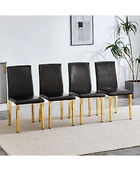 Streamdale Furniture Black Pu Leather Chairs with Gold Legs (Set of 4)