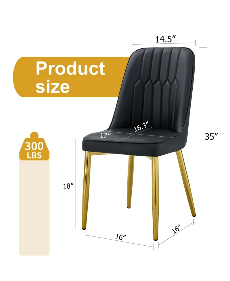 Streamdale Furniture Modern Pu Leather Dining Chairs with Gold Legs