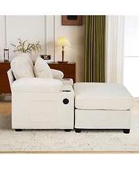 Streamdale Furniture Oversized Chenille Chair with Ottoman Usb & Cupholders