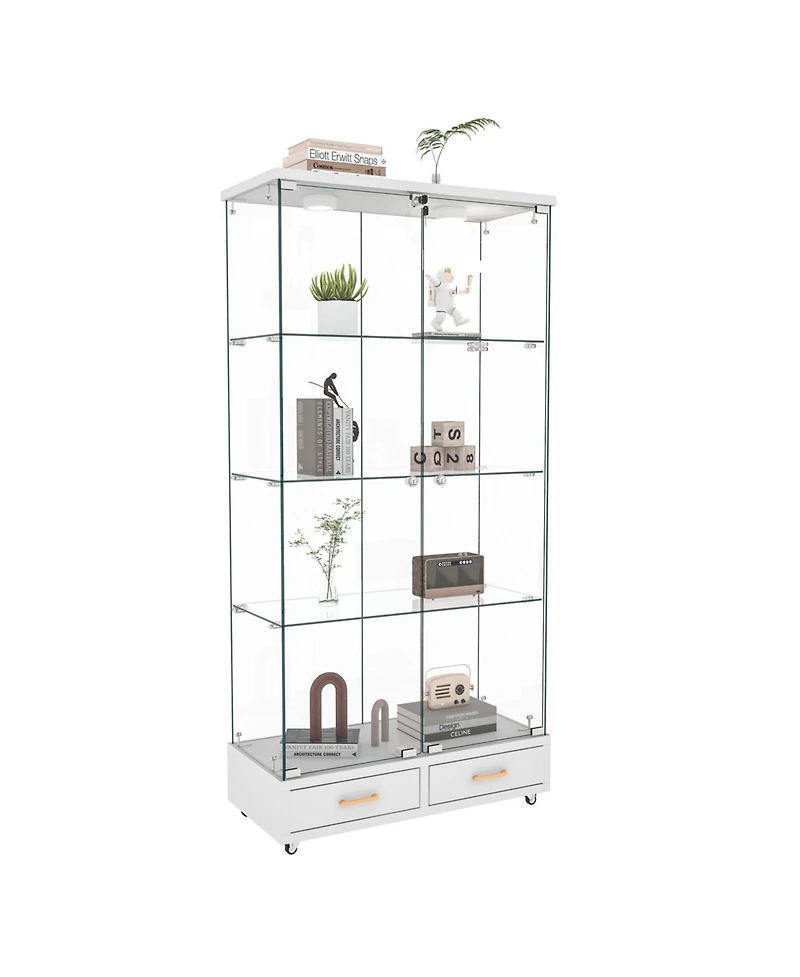 Streamdale Furniture White Glass Display Cabinet w/ Drawers & Led Lights