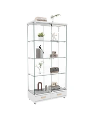 Streamdale Furniture White Glass Display Cabinet w/ Drawers & Led Lights