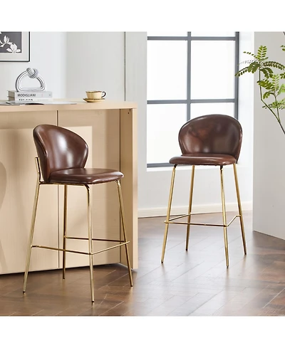 Streamdale Furniture Kira Dark Brown Faux Leather Bar Stools (Set of 2)