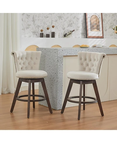 Streamdale 26" Swivel Velvet Counter Stools Set of 2, Beige