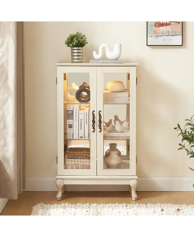Streamdale Furniture Lighted Curio Cabinet with Glass Doors & Adjustable Shelves - White