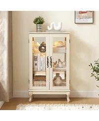 Streamdale Furniture Lighted Curio Cabinet with Glass Doors & Adjustable Shelves - White