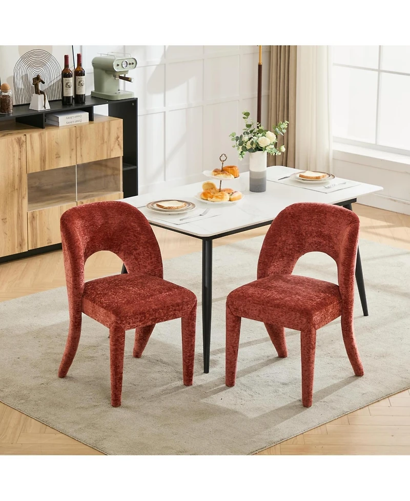 Streamdale Furniture Rose Chenille Dining Chairs, Hollow Back, Set of 2