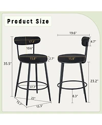 Streamdale Furniture Ergonomic High Leg Bar Chairs - Black Fabric 35.5" - 2 Pack