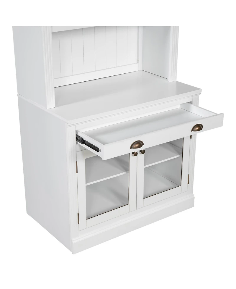 Streamdale Modern Bookcase with Glass Doors & Drawer, 83.4" Tall, White