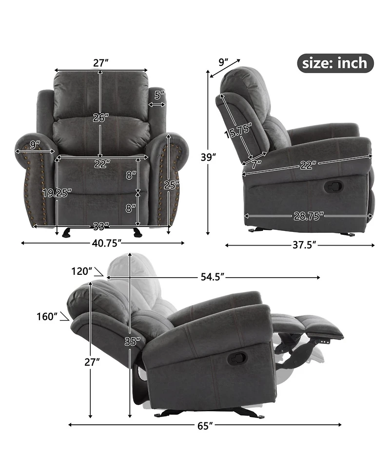 Streamdale Furniture 40.75" Wide Suede Manual Glider Standard Recliner, Slate