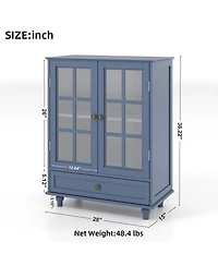 Streamdale Furniture Minimalist Blue Buffet Cabinet - Glass Doors & Drawer