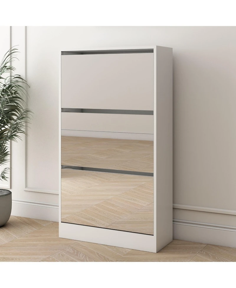 Streamdale Furniture 3-Tier Wood Shoe Cabinet with Mirror