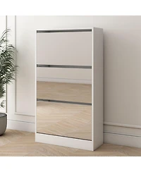 Streamdale Furniture 3-Tier Wood Shoe Cabinet with Mirror