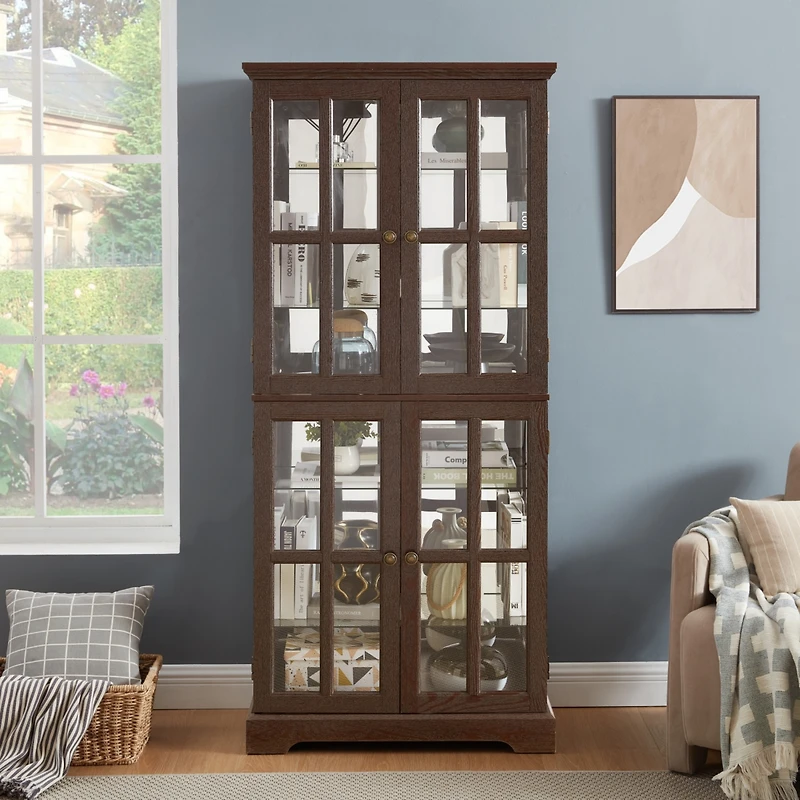 Streamdale Furniture Antique Glass Display Cabinet with Adjustable Shelves and E26 Bulb