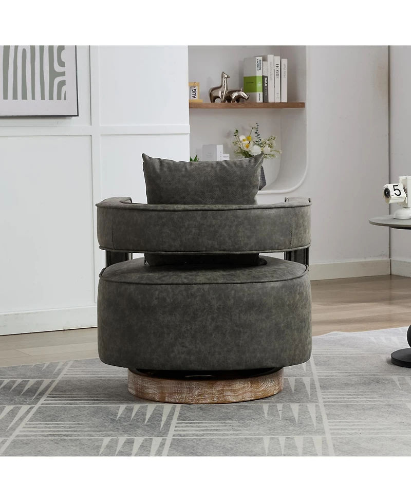 Streamdale Furniture Swivel Accent Barrel Chair with Weathered Base, 29.1"W