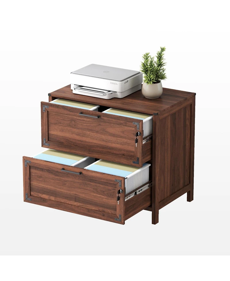 Streamdale Furniture 2 Drawer Farmhouse File Cabinet Filing Cabinet with Lock for Home Office