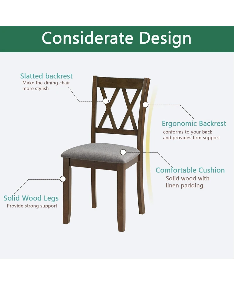 Streamdale Furniture Walnut Wood Dining Chairs Set of 4, Padded Seat